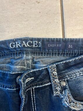 Grace in LA Dark Blue Distressed Denim Jeans